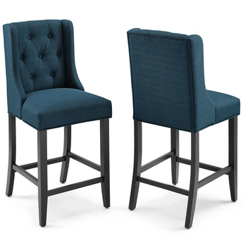 Baronet Counter Bar Stool Upholstered Fabric Set of 2 - Azure EEI-4020-AZU