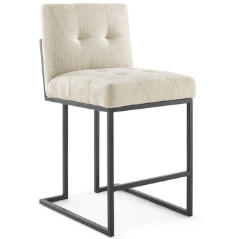 Privy Black Stainless Steel Upholstered Fabric Counter Stool - Black Beige EEI-3854-BLK-BEI