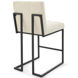 Privy Black Stainless Steel Upholstered Fabric Counter Stool - Black Beige EEI-3854-BLK-BEI