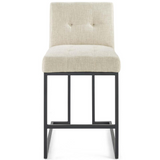 Privy Black Stainless Steel Upholstered Fabric Counter Stool - Black Beige EEI-3854-BLK-BEI