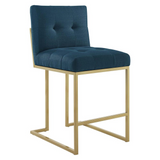 Privy Gold Stainless Steel Upholstered Fabric Counter Stool - Gold Azure EEI-3852-GLD-AZU