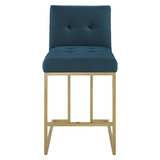 Privy Gold Stainless Steel Upholstered Fabric Counter Stool - Gold Azure EEI-3852-GLD-AZU