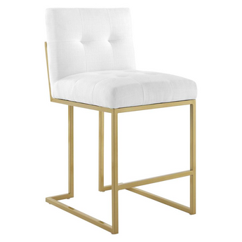 Privy Gold Stainless Steel Upholstered Fabric Counter Stool - Gold White EEI-3852-GLD-WHI