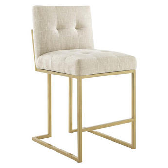 Privy Gold Stainless Steel Upholstered Fabric Counter Stool - Gold Beige EEI-3852-GLD-BEI