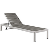 Shore Outdoor Patio Aluminum Chaise with Cushions - Silver Navy EEI-4502-SLV-NAV