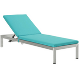 Shore Outdoor Patio Aluminum Chaise with Cushions - Silver Turquoise EEI-4502-SLV-TRQ