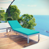 Shore Outdoor Patio Aluminum Chaise with Cushions - Silver Turquoise EEI-4502-SLV-TRQ