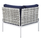 Harmony Sunbrella® Basket Weave Outdoor Patio Aluminum Corner Chair - Taupe Navy EEI-4537-TAU-NAV