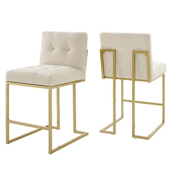 Privy Counter Stool Upholstered Fabric Set of 2 - Gold Beige EEI-5571-GLD-BEI