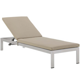 Shore Outdoor Patio Aluminum Chaise with Cushions - Silver Beige EEI-5547-SLV-BEI