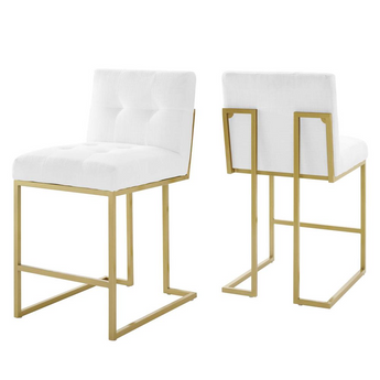 Privy Counter Stool Upholstered Fabric Set of 2 - Gold White EEI-5571-GLD-WHI