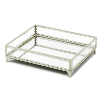 Silver Jewelry Tray with Mirrored Base