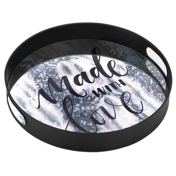 Made With Love Round Mirrored Metal Tray - 15 inches