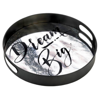 Dream Big Round Mirrored Metal Tray - 15 inches