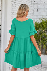 Charlize V-Neck Flounce Sleeve Tiered Dress