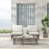 Thatcher 3Pc Outdoor Wicker Armchair And Ottoman Set Creme/Driftwood - Coffee Table Ottoman & 2 Armchairs