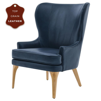 Bjorn Top Grain Leather Accent Chair, Garrett Blue