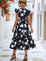 Roma Floral Frill Trim V-Neck Tiered Midi Dress