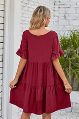 Charlize V-Neck Flounce Sleeve Tiered Dress