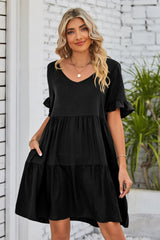 Charlize V-Neck Flounce Sleeve Tiered Dress