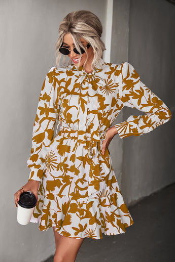 Moxy Floral Tie Neck Belted Puff Sleeve Dress