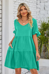 Charlize V-Neck Flounce Sleeve Tiered Dress