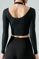 Gemna Halter Neck Long Sleeve Cropped Sports Top