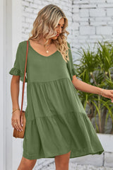 Charlize V-Neck Flounce Sleeve Tiered Dress