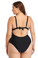 Lea Plus Size Spliced Mesh Tie-Back One-Piece Swimsuit