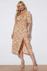 Layla Floral Tied Square Neck Split Dress