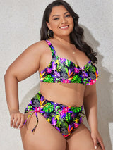 Nahla Plus Size Printed Drawstring Detail Bikini Set