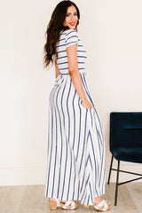 Hidi Striped Short Sleeve Crewneck Maxi Dress