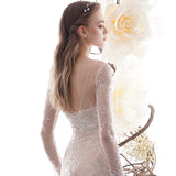 Danica Tulle See-Through Sequined Long Sleeve Lace Wedding Dress