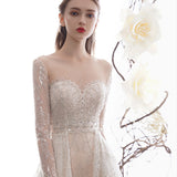 Danica Tulle See-Through Sequined Long Sleeve Lace Wedding Dress